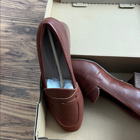 Clarks Women's Chestnut Brown Block Heel Loafers - Picture 3 of 4